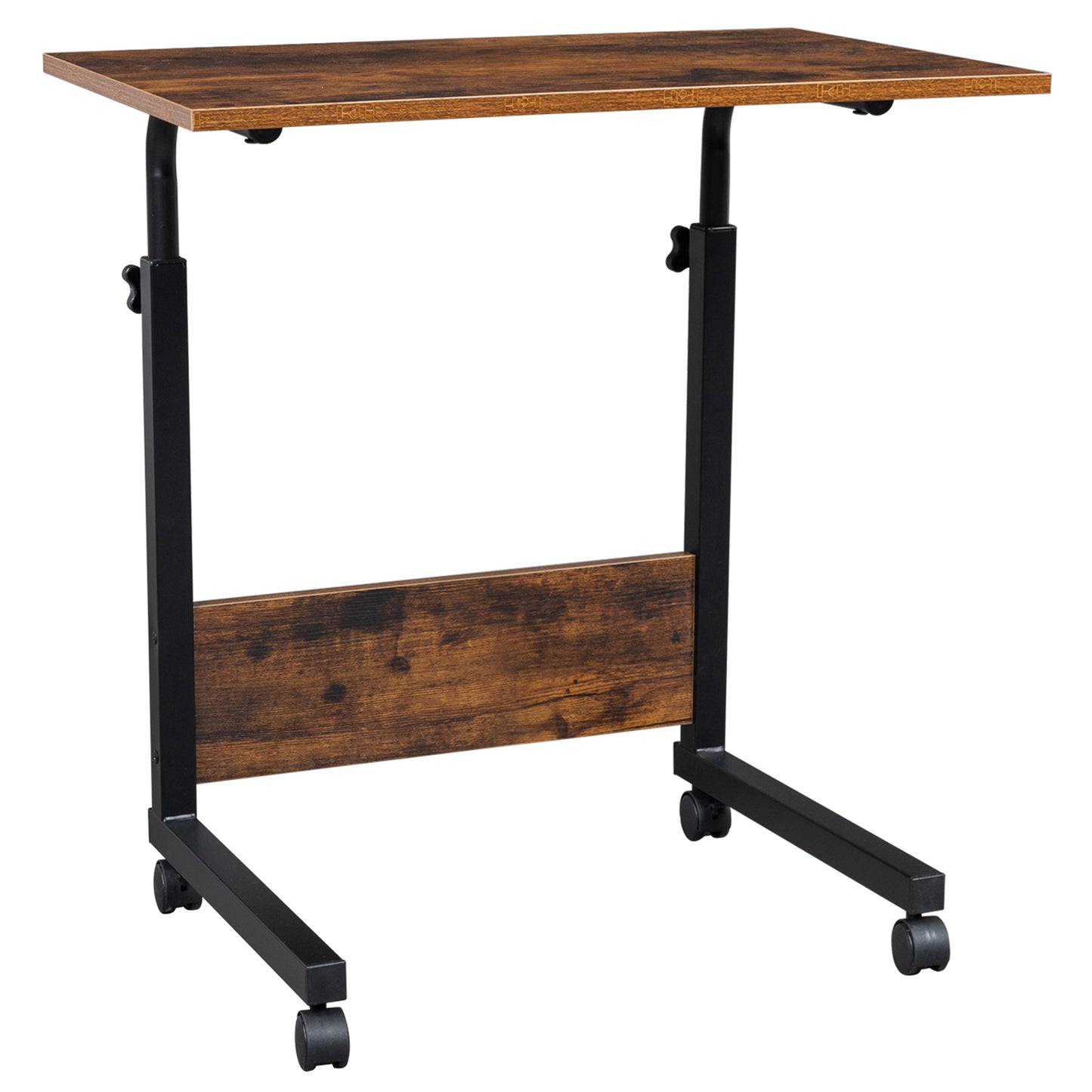 Adjustable Tray Table Rolling Sofa Side Snack Table With Wheels Portable C-Shape Dinner Tray Tables Mobile Wooden Laptop Desk Beside Couch Bed