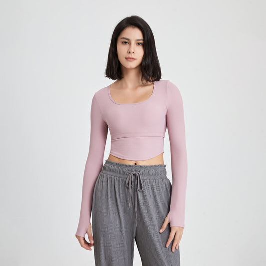 Yoga Suit Long Sleeve With Chest Pad Workout Top