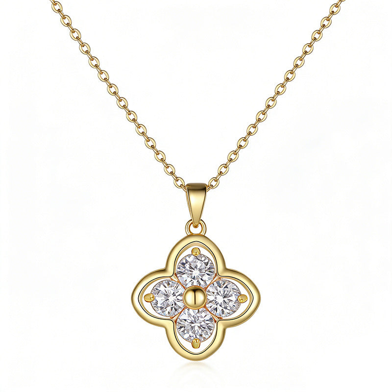 S925 Sterling Silver 4pcs 5mm Round Moissanite Clover Necklace 45cm Platinum Gold Plated GRA Certified Gift Box