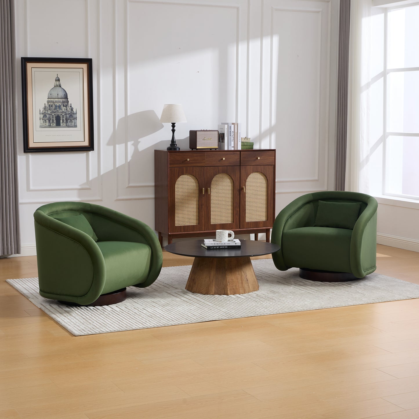 Swivel Accent Chair, 360 Degree Swivel Barrel Chair With Velvet Fabric Upholstery, Comfy Pumpkin Shaped Swivel Chair For Living Room, Bedroom, Or Office