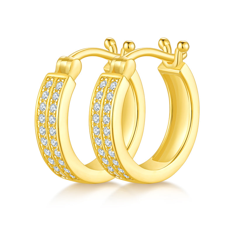S925 Sterling Silver Moissanite Hoop Earrings For Women  Double Row Pave Snap Closure Earrings With GRA Certificate Platinum Or Rose Gold Or Gold Plated Gift Box Set