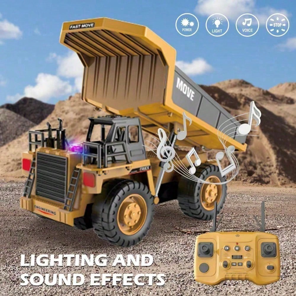 1 20 Premium 2.4G RC Alloy Dump Truck With 13 Channels, Lights, Sounds, And Rechargeable Battery, A Fun Parent Child Activity For Boys, Kids, And Families.