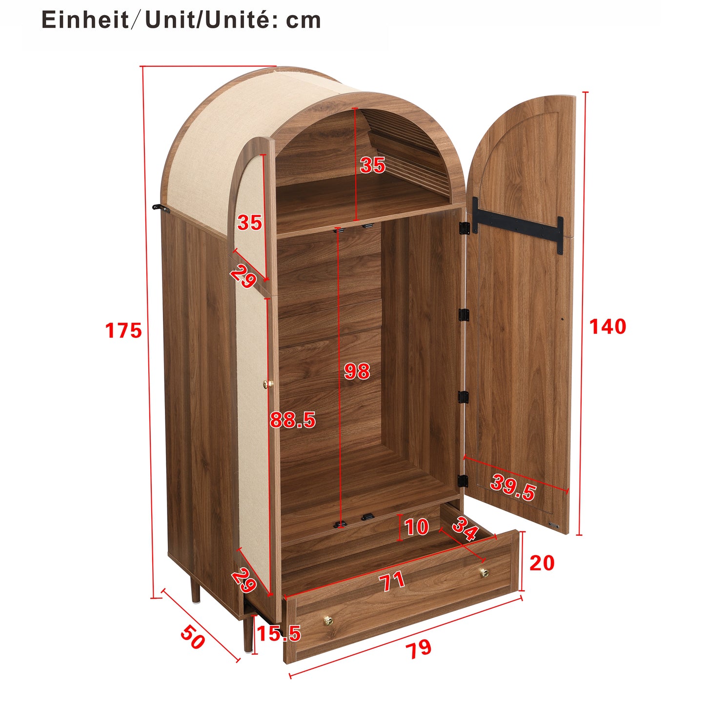 Elegant Wardrobe With Fabric Doors  Drawer, Clothes Cabinet  Walnut Look, Sturdy Wooden Legs, Practical Storage For Clothing & Accessories  Ideal For Bedroom, Guest Room Or Dressing Room