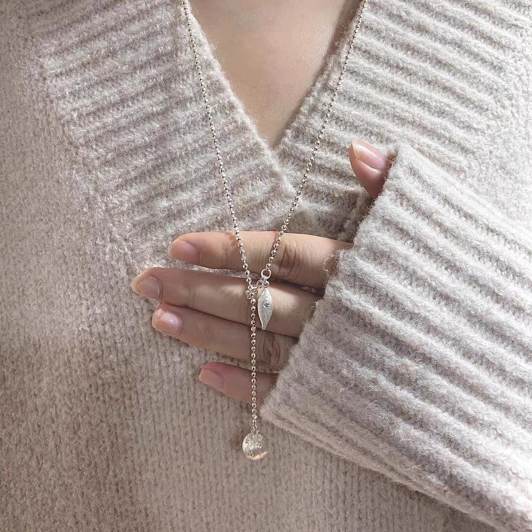 1pc 999 Sterling Silver Matte Planet & Waterdrop Double Pendant Necklace, Minimalist Sweet Style, Perfect For Daily Wear & Valentine's Gifts