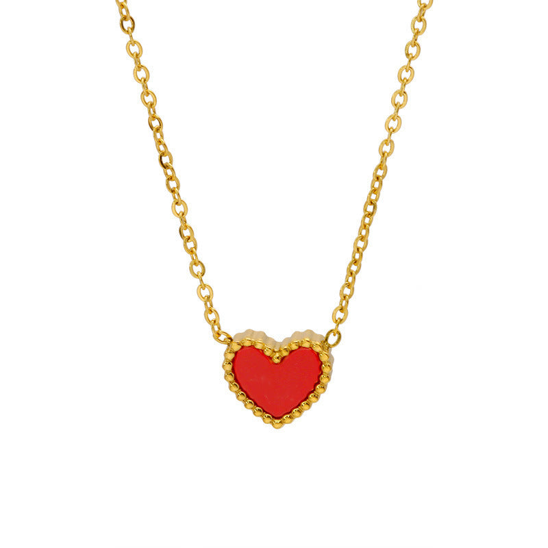 Korean-style Black And Red Double-Sided Heart Titanium Steel Necklace For Women In Japanese And Korean Styles
