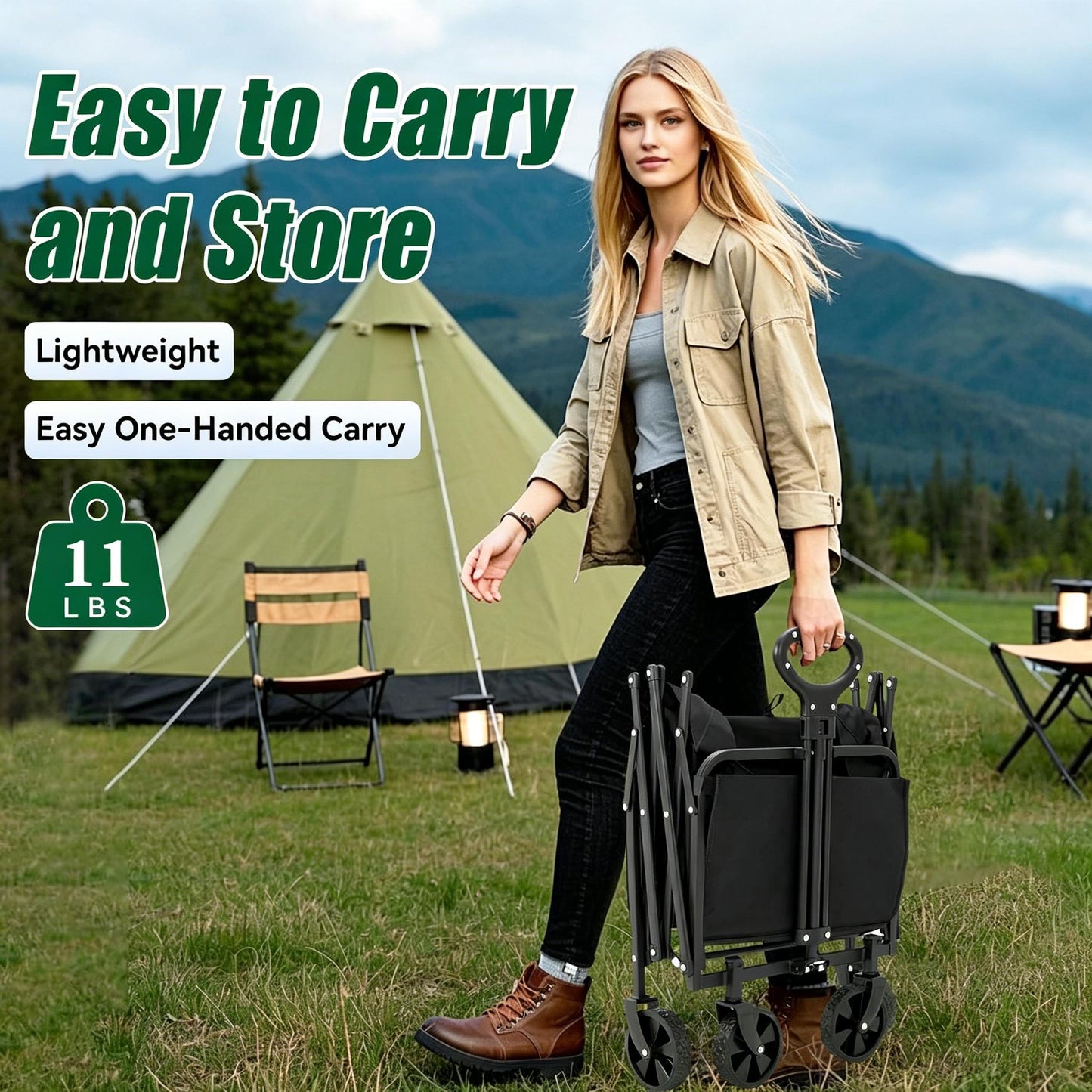 Multifunctional Folding Handcart, Portable And Foldable Outdoor Camping Vehicle, Suitable For Various Scenarios Such As Picnics, Beach Outings, Shopping, Gardening, And Carrying Groceries.