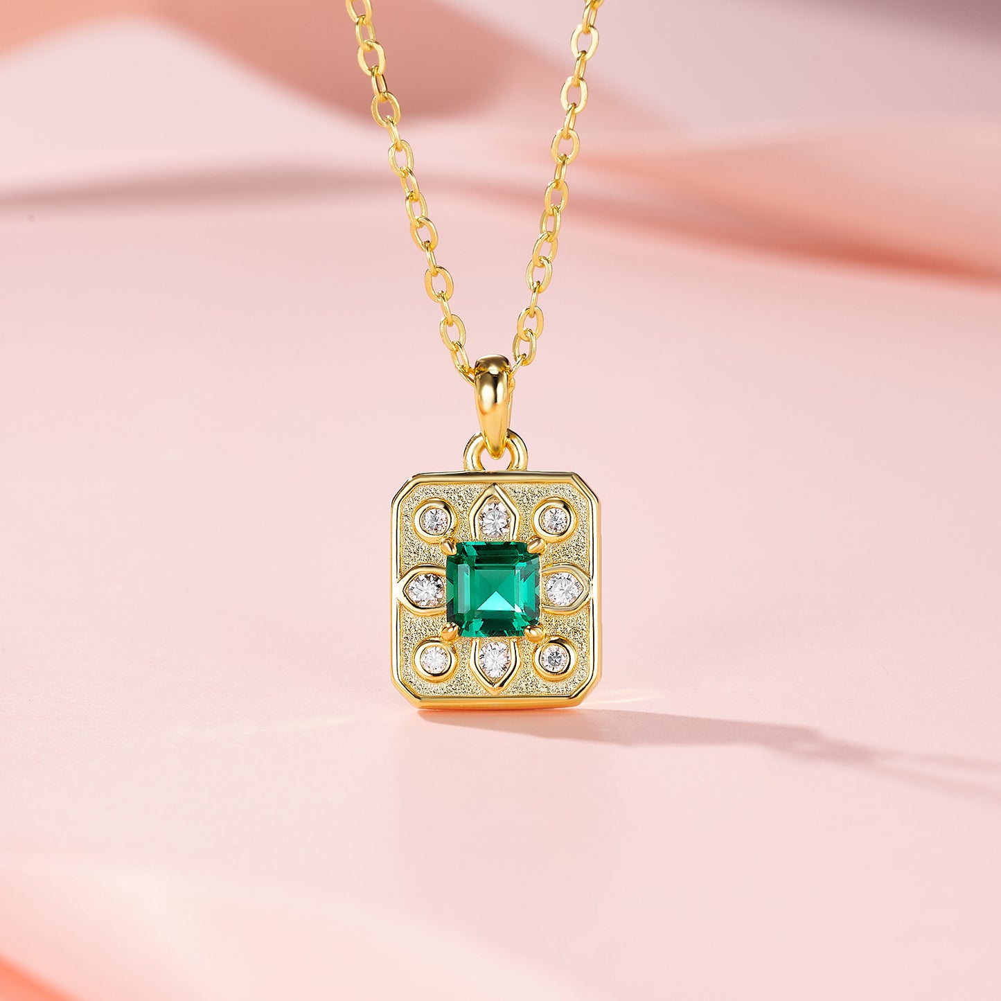 1.8g S925 Gold Plated Lab Grown Emerald Necklace For Women  Octagon Cut Vintage Pendant With Moissanite Accents, Dainty Jewelry Gift Box Set