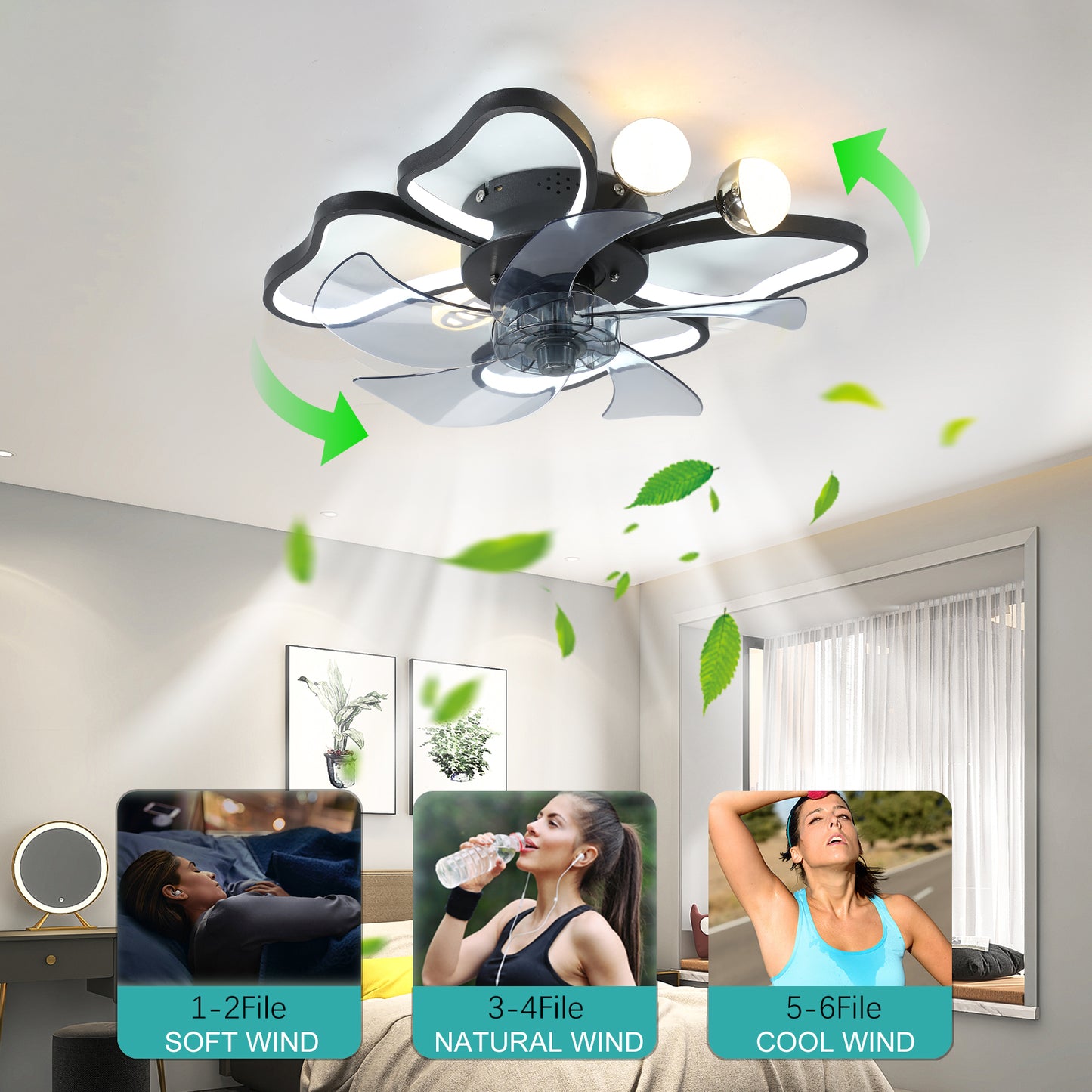 19.7 Inch Light Ceiling Fan With Lights Remote Control With Modern Butterfly Design Styling, Black, Fan For Bedroom, Living Room, Timing Function, Noiseless, Children's Favorite