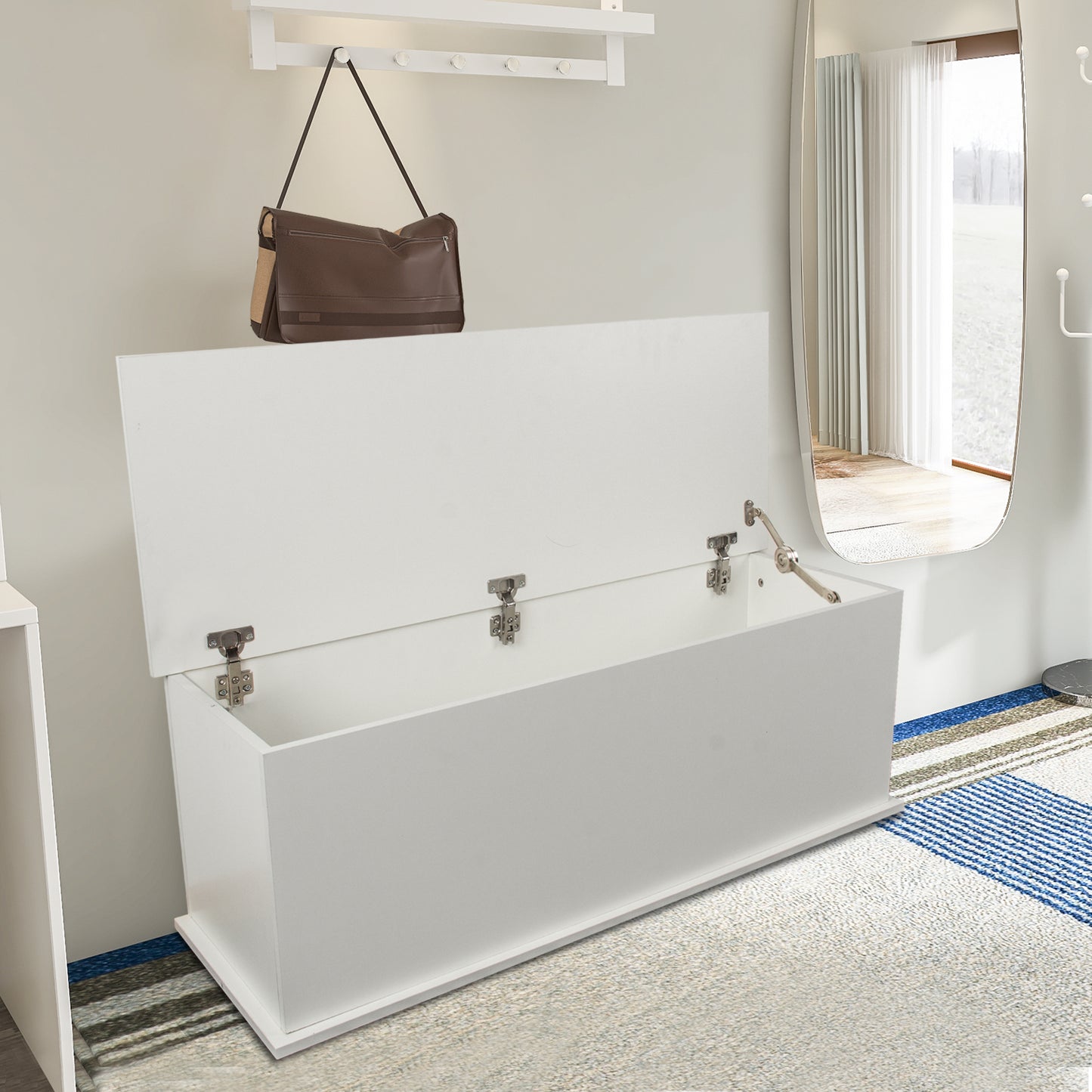 Storage Chest Trunk, Lift Top Wood Box For Entryway Bench Organizer Home Furniture, White