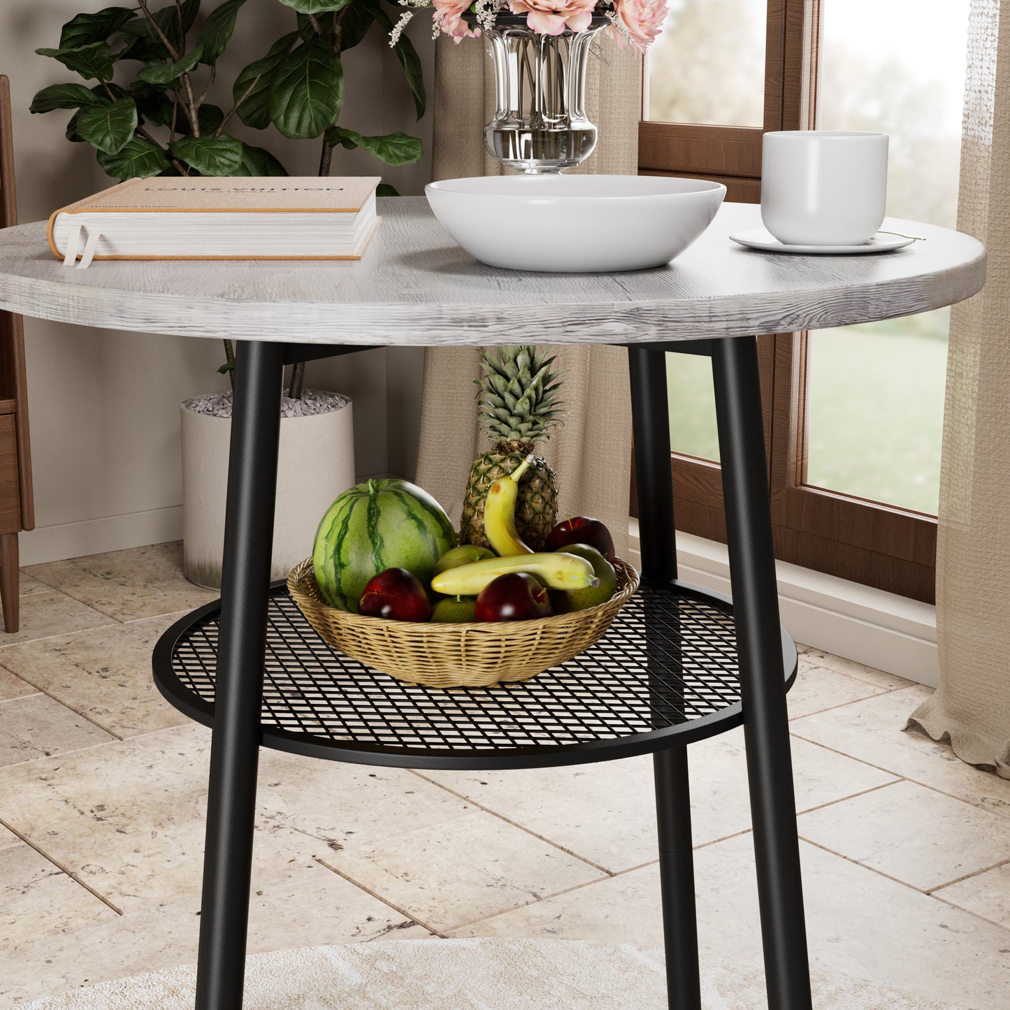 3 Pieces Round Bar Table Set, With Backrest And Partition,Small Dining Table For 2, Breakfast Table 2 Stools For Kitchen, Dining Room