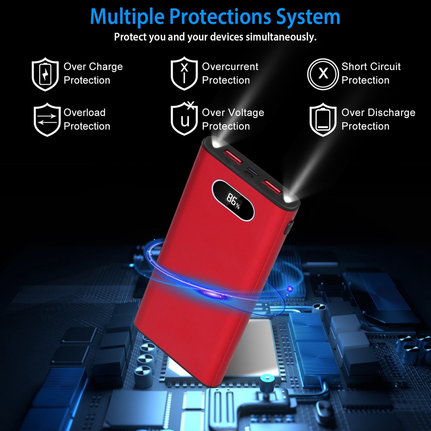 Green-Black-Red Color Options -- 1Pc 20000Mah Power Bank Portable Charger External Battery Pack 22.5W Super Fast Charging With LED Display Flashlight Fit For IOS Phone
