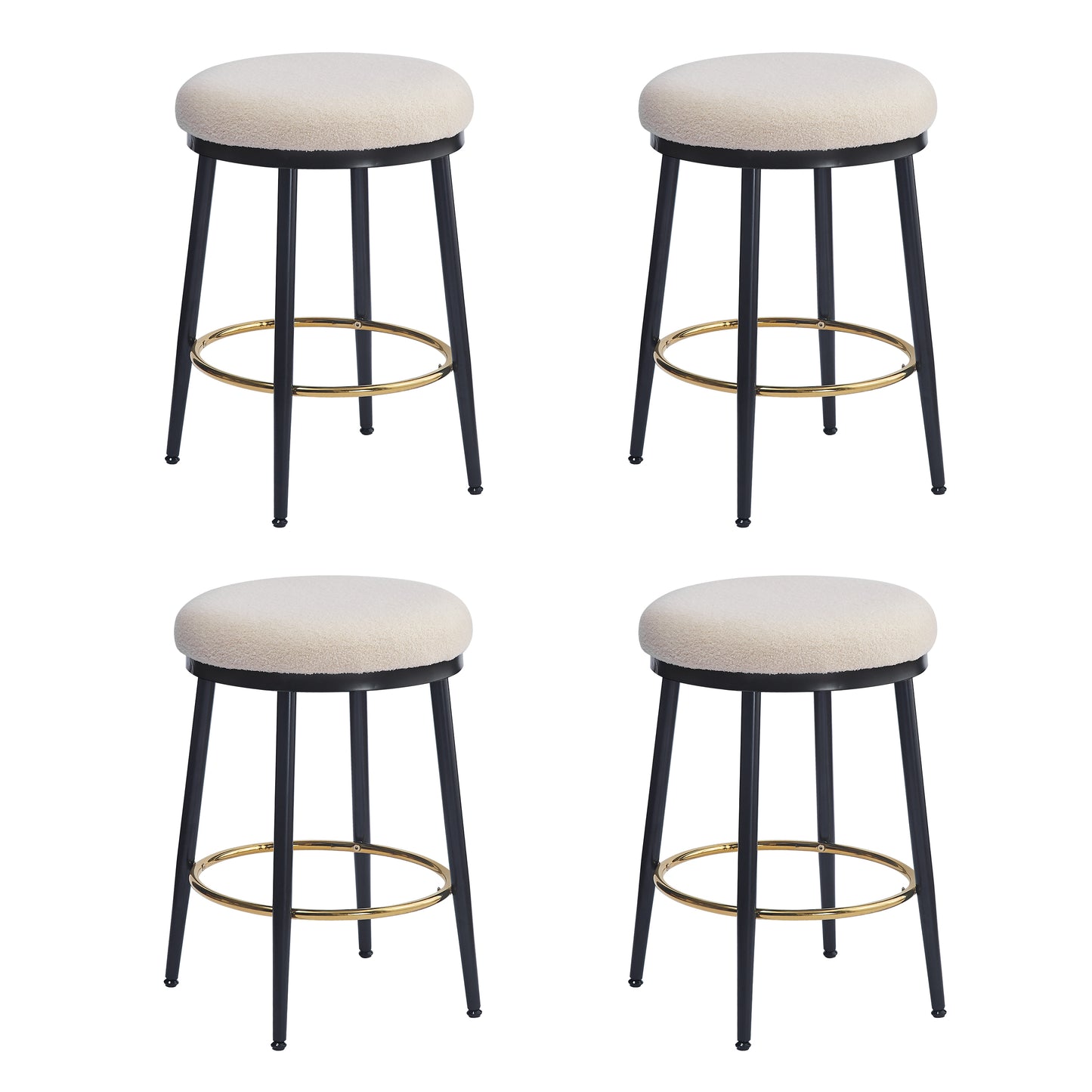 24.75 Modern Counter Stools Set Of 4,White Counter Stools With Iron Frame,Sponge Cushion,Footrest,suitable For Kitchen Bedroom Dining Room.