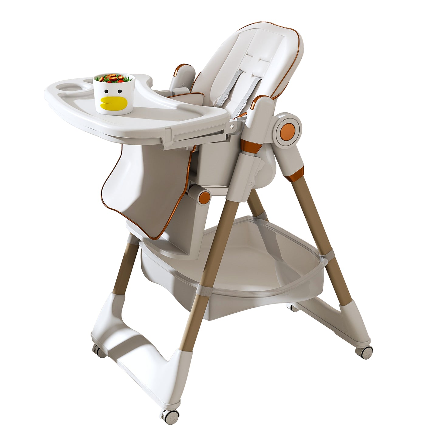 Adjustable Baby High Chair 0-6 Years  Portable Infant Feeding Seat With Safety Belt, Silent Lockable Wheels & Easy-Clean Design For Home, Dining, Living Room, Bedroom  White