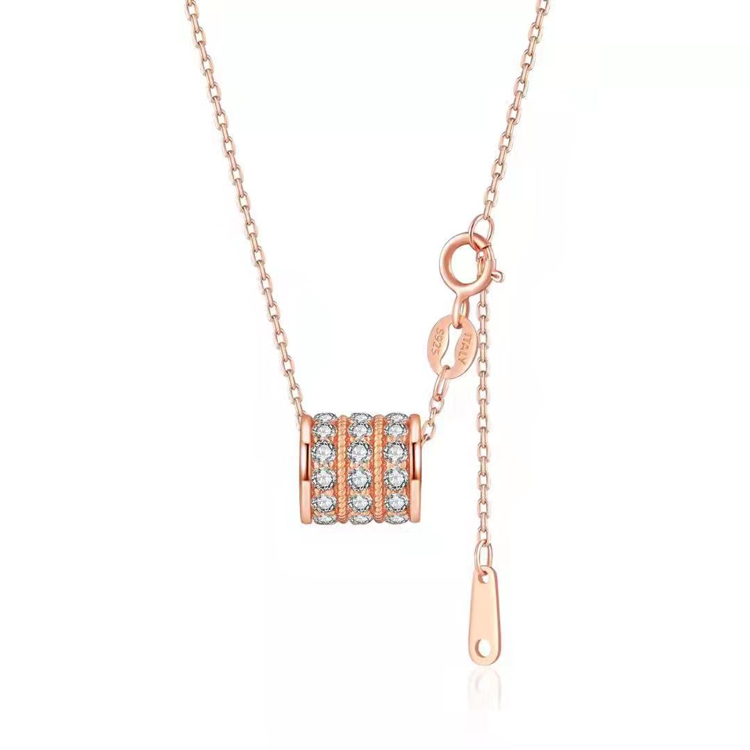S925 Sterling Silver Barrel Pendant Necklace, 36 D-VVS1 Moissanite Pave, Platinum Plated 3.2g With GRA Certificate Gift Box