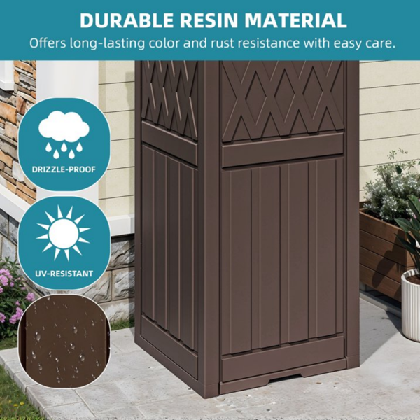 32 Gallon Outdoor Trash Can, Waterproof Resin Garbage Bin With Lid & Drip Tray For Porch Backyard Patio, Dark Brown  Shipment From Walmart