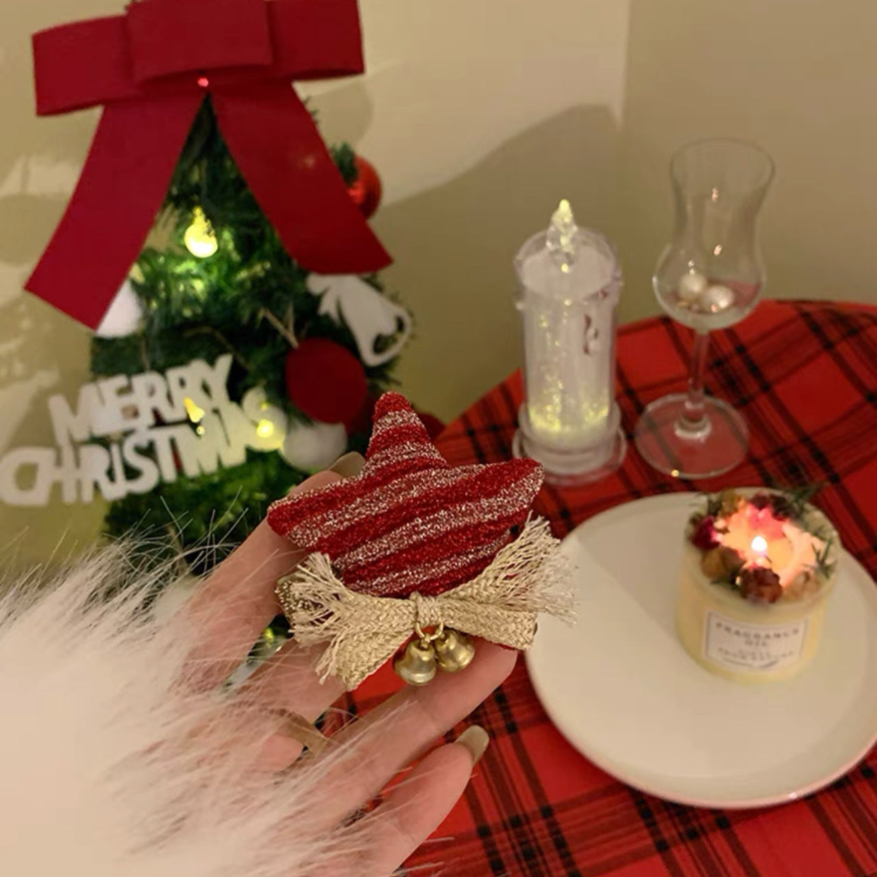 Red Cute Christmas Hat Headband Women's Plush Hair Clip Hairpin Hair Accessories Headwear