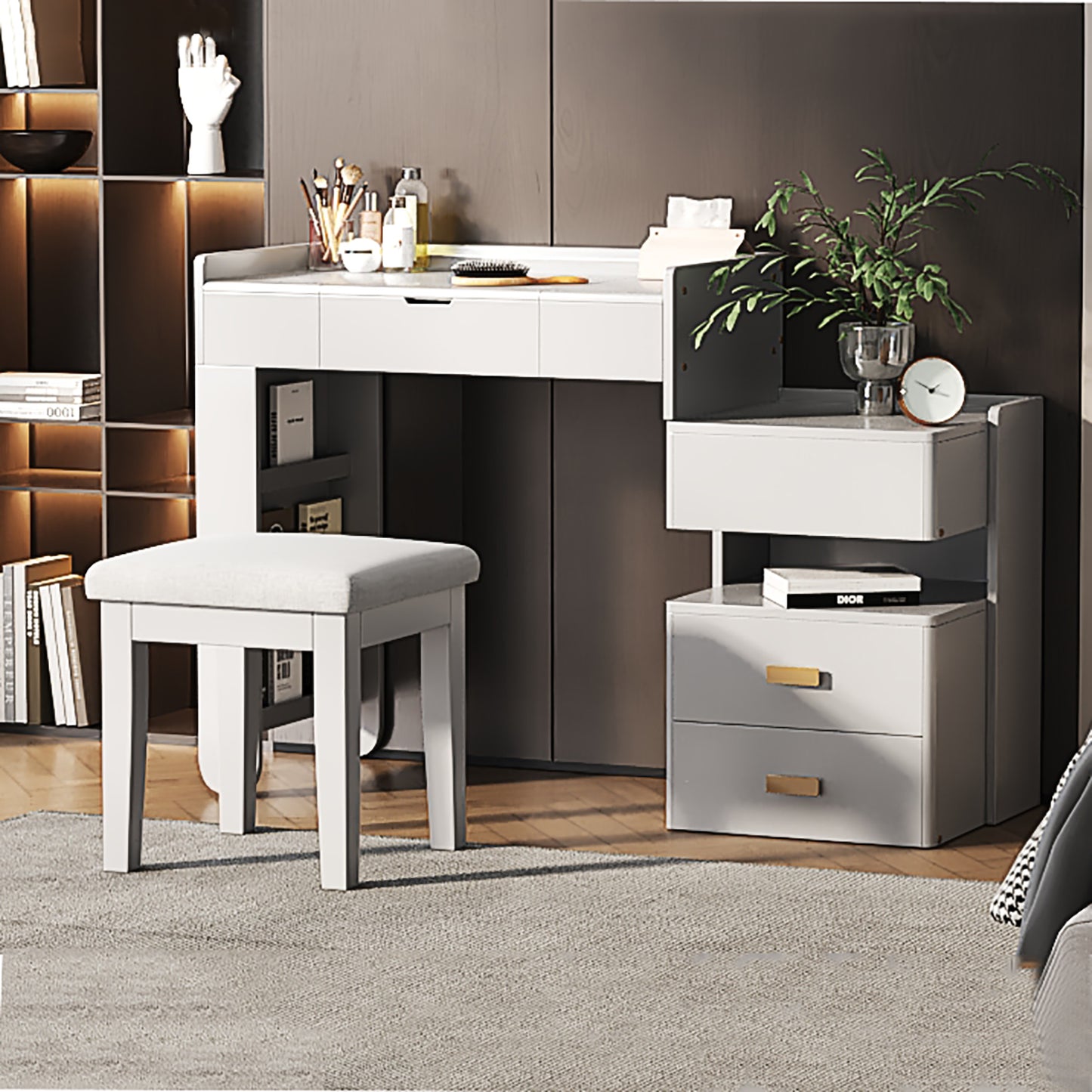 3-in-1 Makeup Vanity Desk With Flip-Top Mirror, LED Lighting, Adjustable Length & Ample Drawers - Stylish Multi-Functional Dressing Table For Home, White