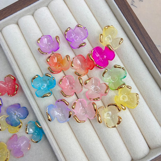 Gold-Edged Acrylic 3-Petal Clover Charms, Translucent Two-Tone Gradient Center-Drilled Spacers For DIY Vintage Hair Sticks & Earring Drops.