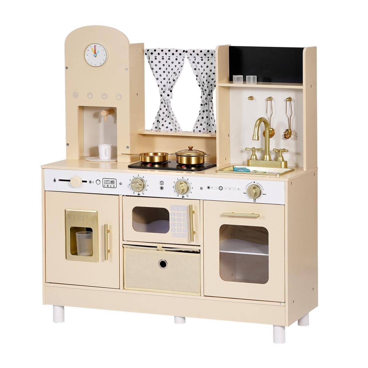 Play Kitchen For Kids, Wooden, Kids Kitchen Playset With Realistic Lights & Sounds, Food & Cookware, Modern Style Pretend Play Toy Set, Ice Maker, Microwave, For Toddlers, Girls & Boys Ages 3-8