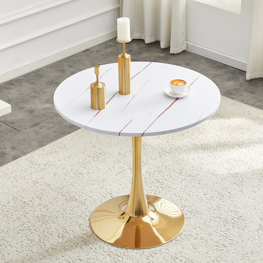Round Dining Table, 31.5in Circle Tulip Table With Thickened Tabletop & Metal Pedestal, Mid Century Modern Bistro Table For Kitchen, Small Places, Living Room, Cafe  White