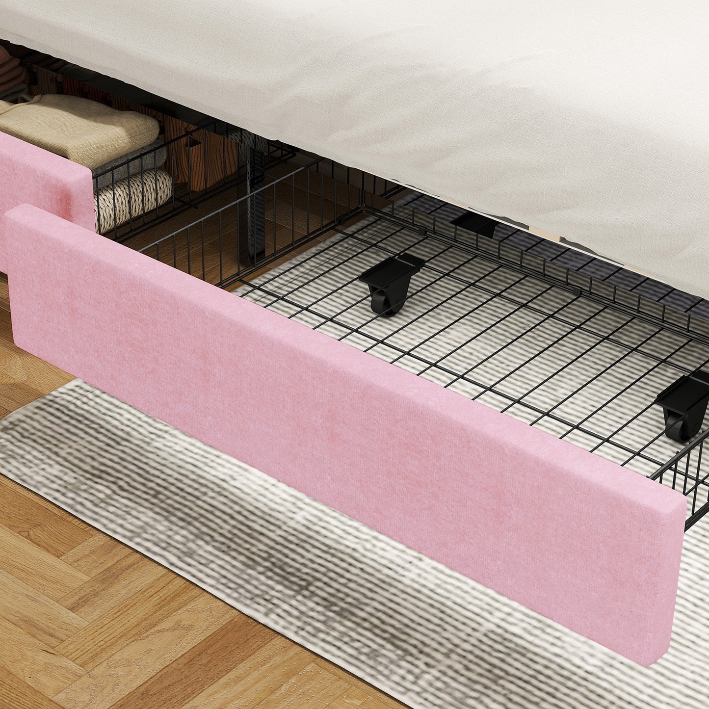 Queen Size Bed Frame With Upholstered Button Tufted Headboard Wood Slat Support Metal Platform Bed Frame With 4 Drawers No Box Spring Needed Easy Assembly For Home