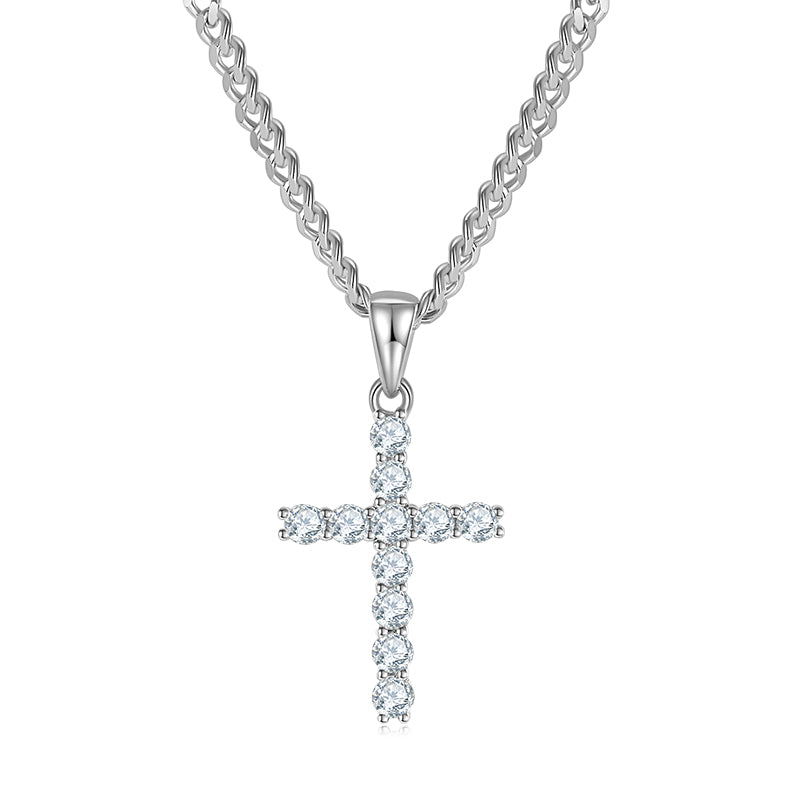 S925 Sterling Silver D Color VVS1 Moissanite Cross Pendant No Chain 1.6g Platinum Plated GRA Certified Gift Box