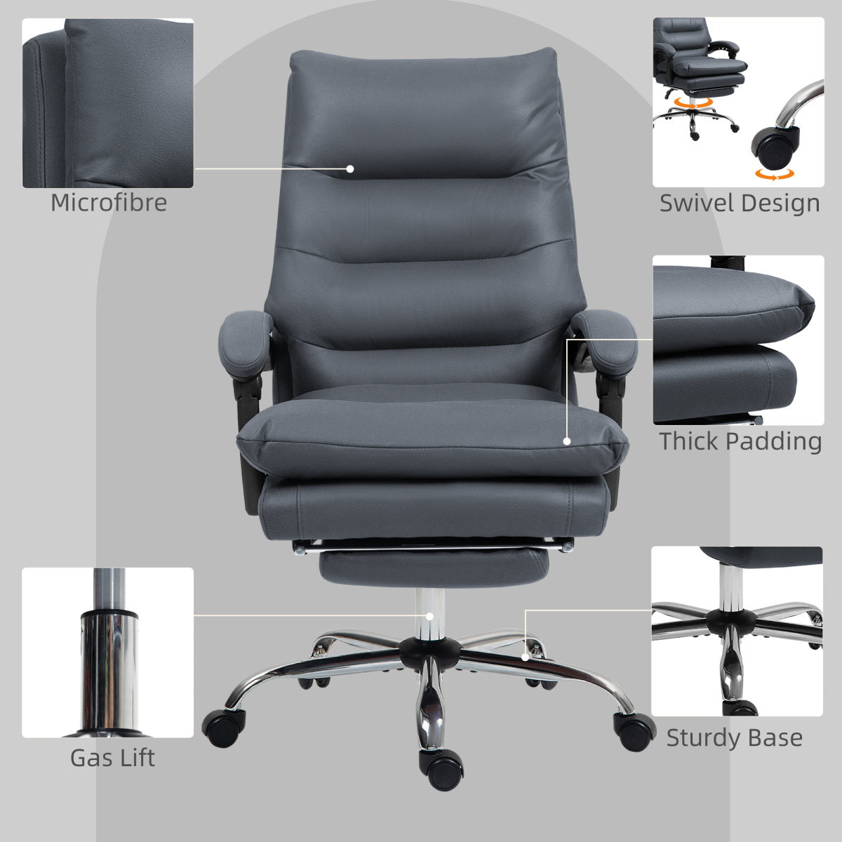 Microfibre Massage Office Chair, Heated Reclining Chair With Footrest