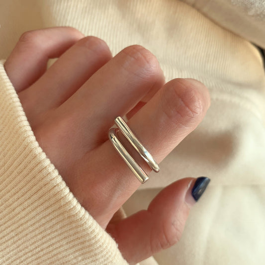 925 Sterling Silver Twisted Chain Open Ring For Women, Vintage Korean Style Adjustable Non Tarnish Jewelry