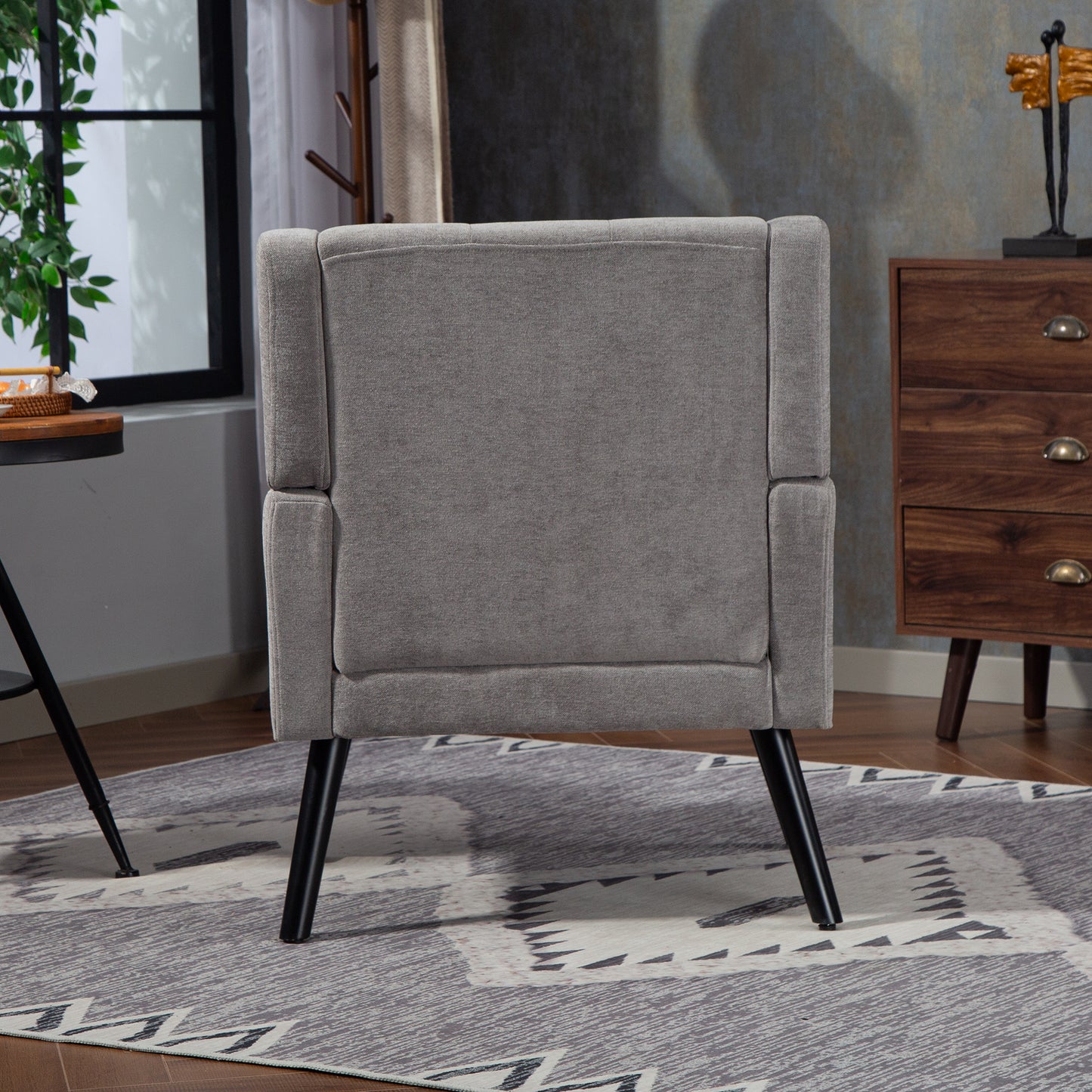 Upholstered Chair With Button Upholstery In Suede - Mid-Century Modern Armchair With High Density Foam Cushions And Solid Wood Legs For Small Spaces Living Room, Bedroom, Office
