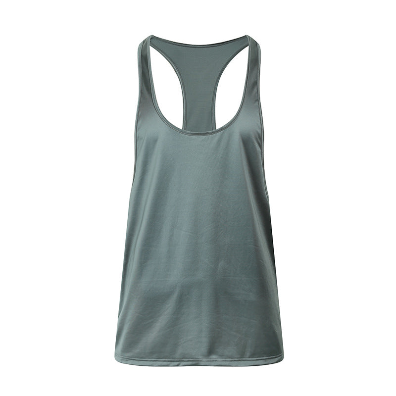 Solid Color Fitness Tank Top With Round Neck And Thin Straps For Sweat Absorption