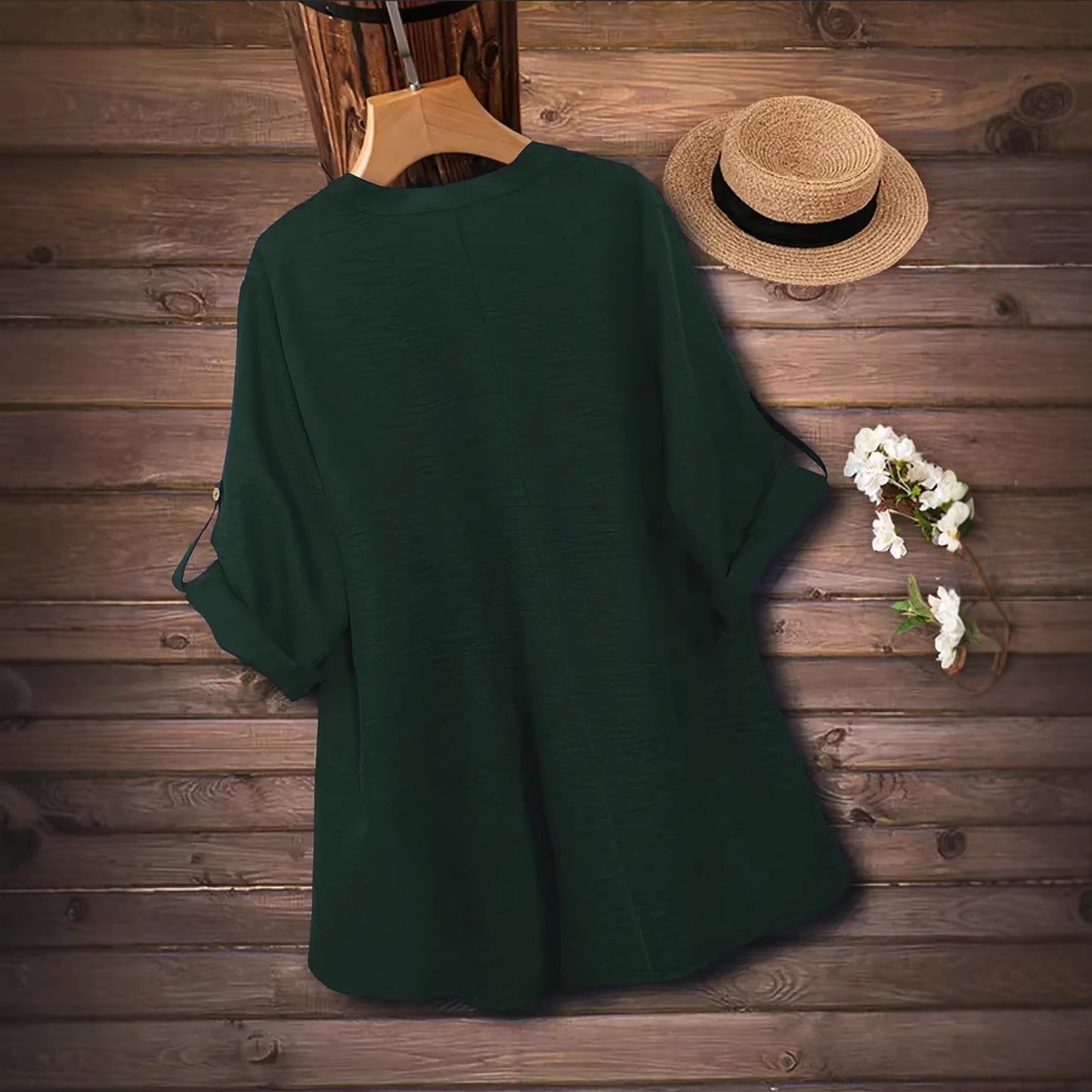 Plus-size Womens Fashion V-neck Button-up Shirt, New Style