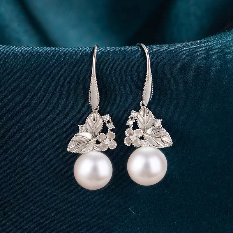 1 Pair 999 Sterling Silver Zircon Flame-shaped Pearl Drop Earrings, Elegant & Slimming, Perfect For Daily, Party & Dating, Ideal Valentine's Gift