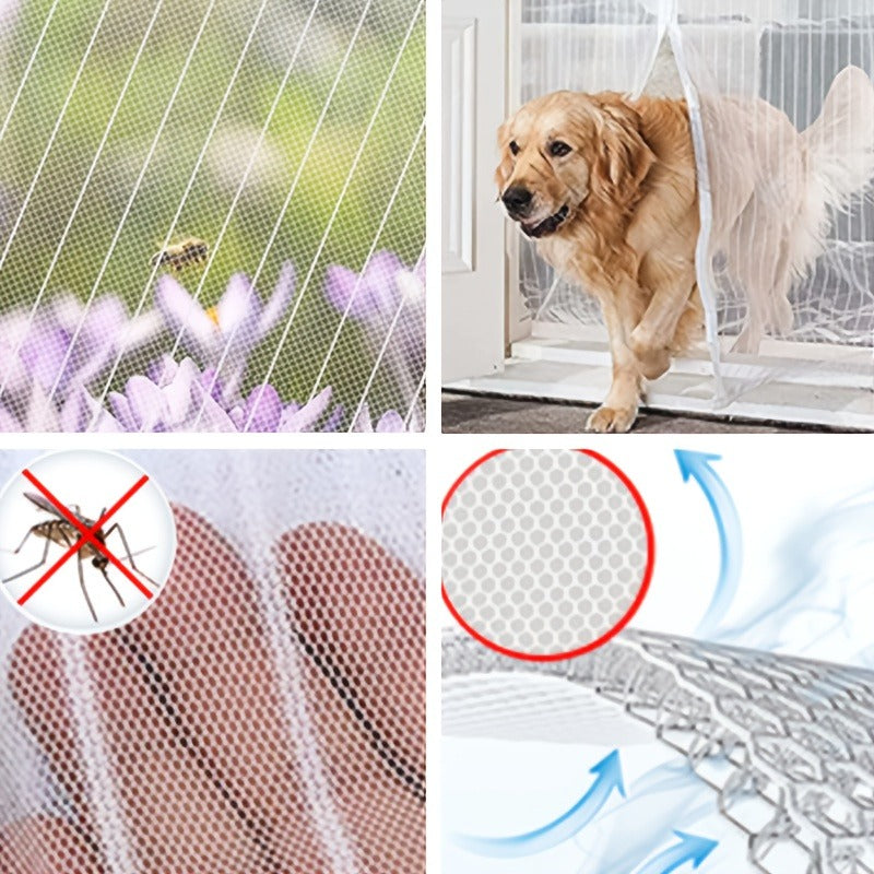Summer Magnetic Screen Door - White Striped, Easy To Install, Strong Magnet, Automatically Closes Mosquito Net Curtain, Pet Tested, Suitable For Bedroom, Kitchen, Living Room, Dining Room And Balcony,