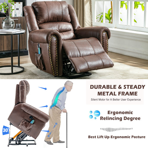 Large Power Lift Recliner Chairs With Massage And Heat For Elderly Big People, Massage Chair Heavy Duty Electric Faux Leather Reclining Chairs With USB Port And 2 Side Pockets