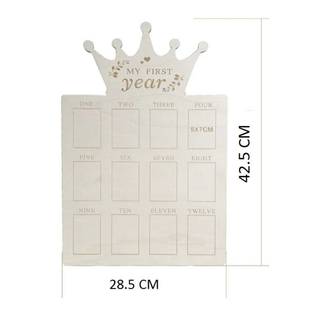 Crown Wooden Baby First Year Photo Frame, My First Year 12 Months Milestone Picture Board, Newborn Monthly Growth Keepsake Decor