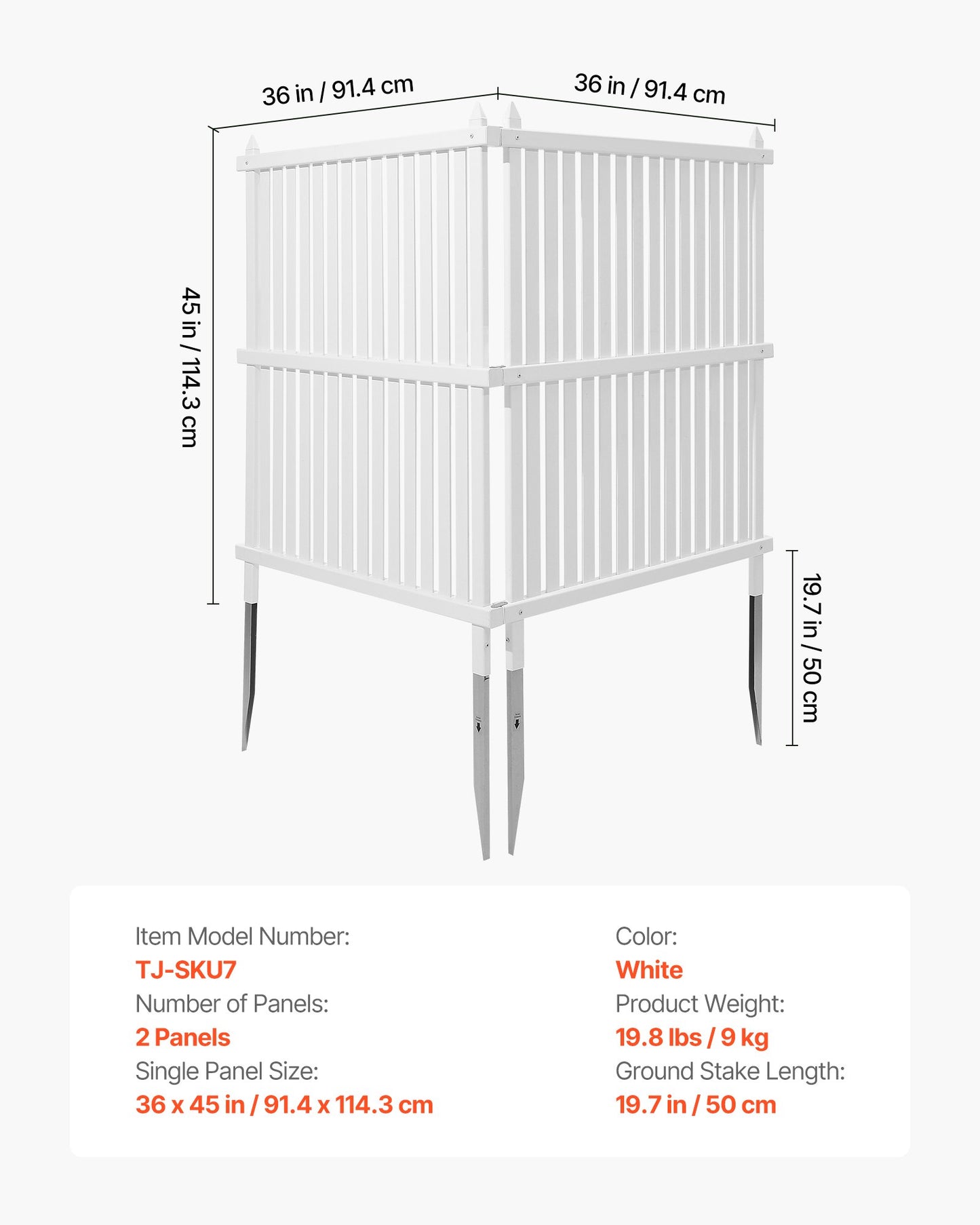 2 Panels Outdoor Privacy Screen, 36 X 45 In Air Conditioner Fence With 19.7 In Ground Stakes, Pool Equipment Enclosure, Strip Vinyl Privacy Fence, Ideal For Trash Can And A/C Units, White