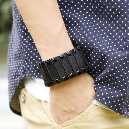 European And American Punk Style Accessories Retro Handmade Woven Leather Bracelet