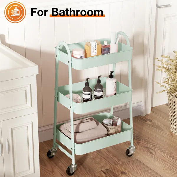 3-4-layer Practical Mobile Trolley, Metal Movable Storage Rack, With Lockable Casters