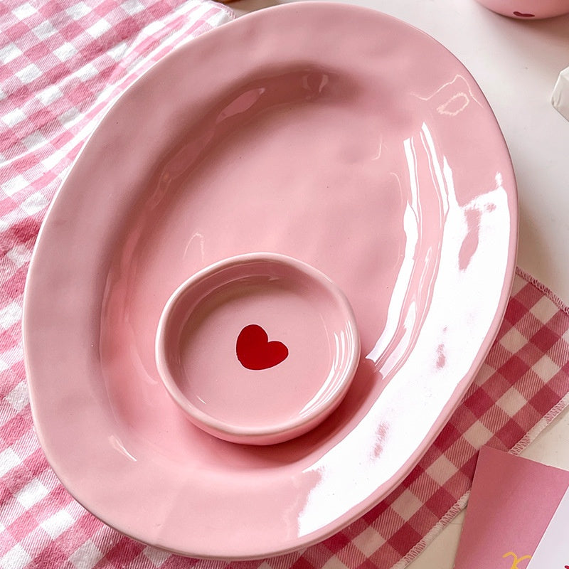 Ins-style Korean Pastel  Heart-themed Ceramic Dinnerware Series