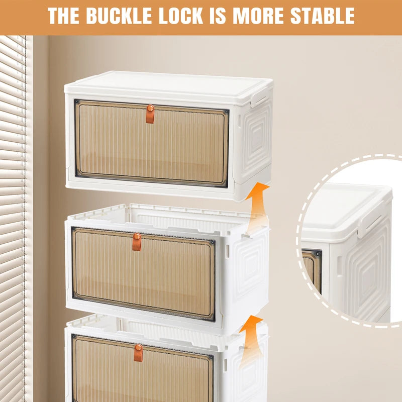 Stackable Storage Boxes With Lids,Sturdy PP Material, Foldable Plastic Storage Unit For Toys Office Supplies Clothes