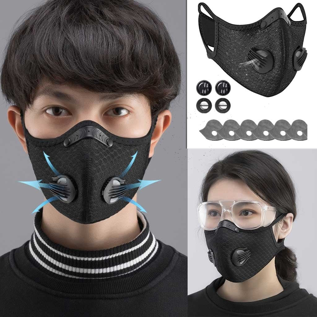 Sport Cycling Face Mask With Active Carbon Filter Breathing Valves Washable