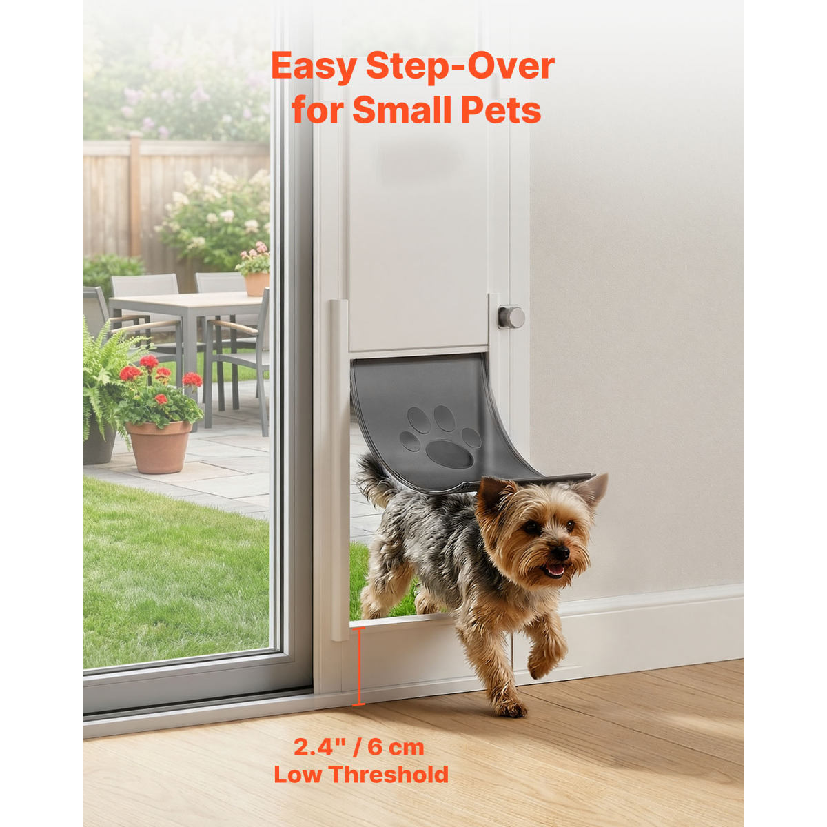 Dog Door For Sliding Glass Door, 75 7  8 To 80 11 16  Adjustable Height, Aluminum Alloy Frame With Flap And Rotating Hinge, Lock Design, For Small-Sized Dogs, Sliding Glass Pet Doors For Renters