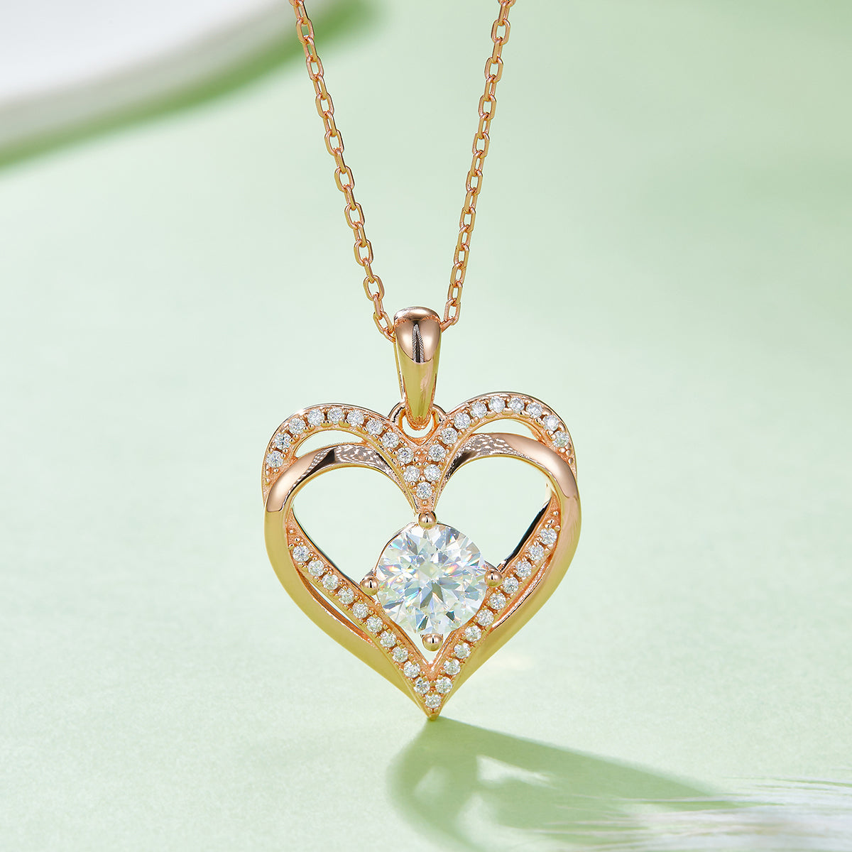 4.4g S925 Sterling Silver Heart Moissanite Necklace 45cm  42 Stones Pendant With GRA Certificate, Platinum Plated Romantic Jewelry Gift Box Set For Women
