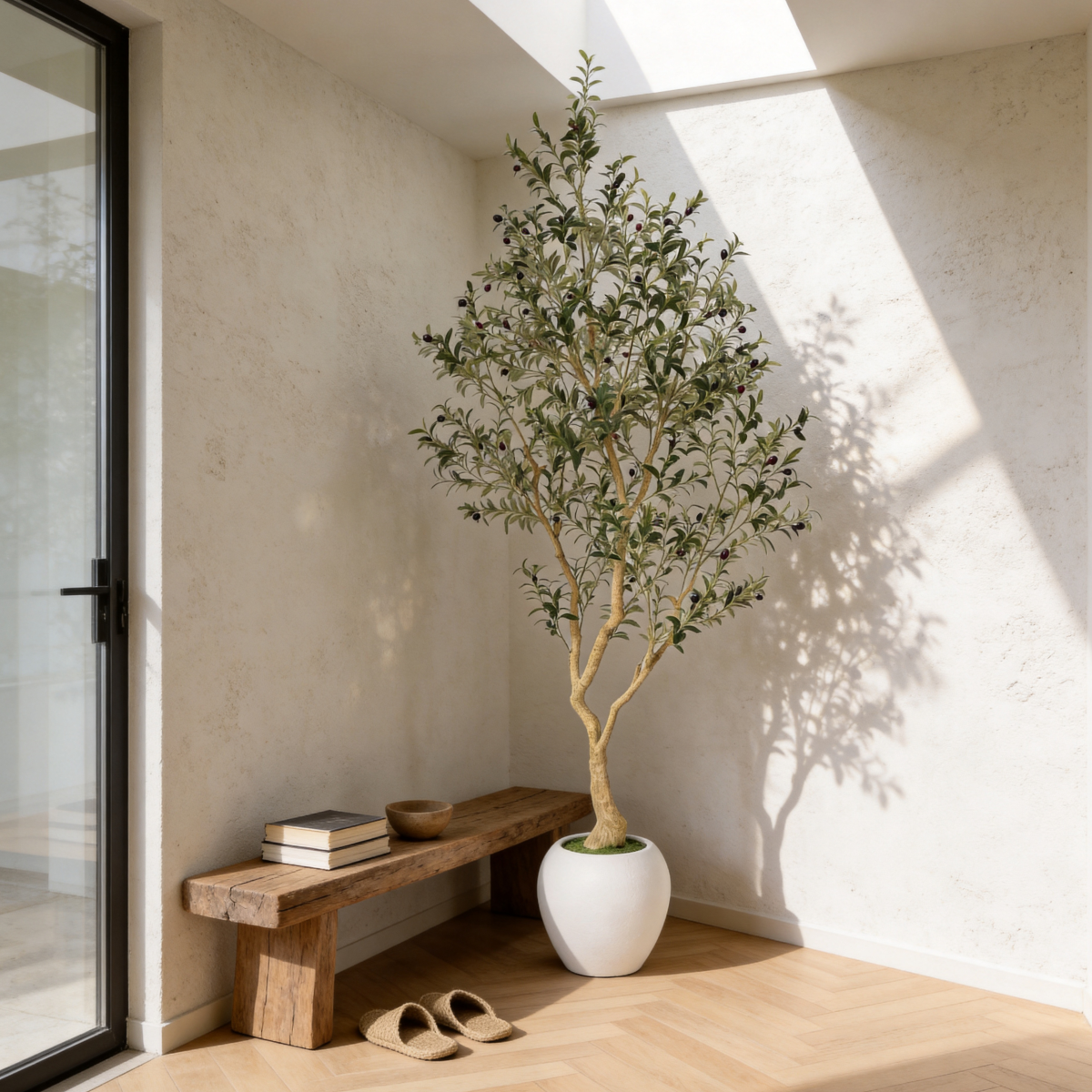 8.2FT Artificial Olive Tree With Big Decorative White Pot, Tall Indoor & Covered Outdoor Decorative Tree, 1pc/set