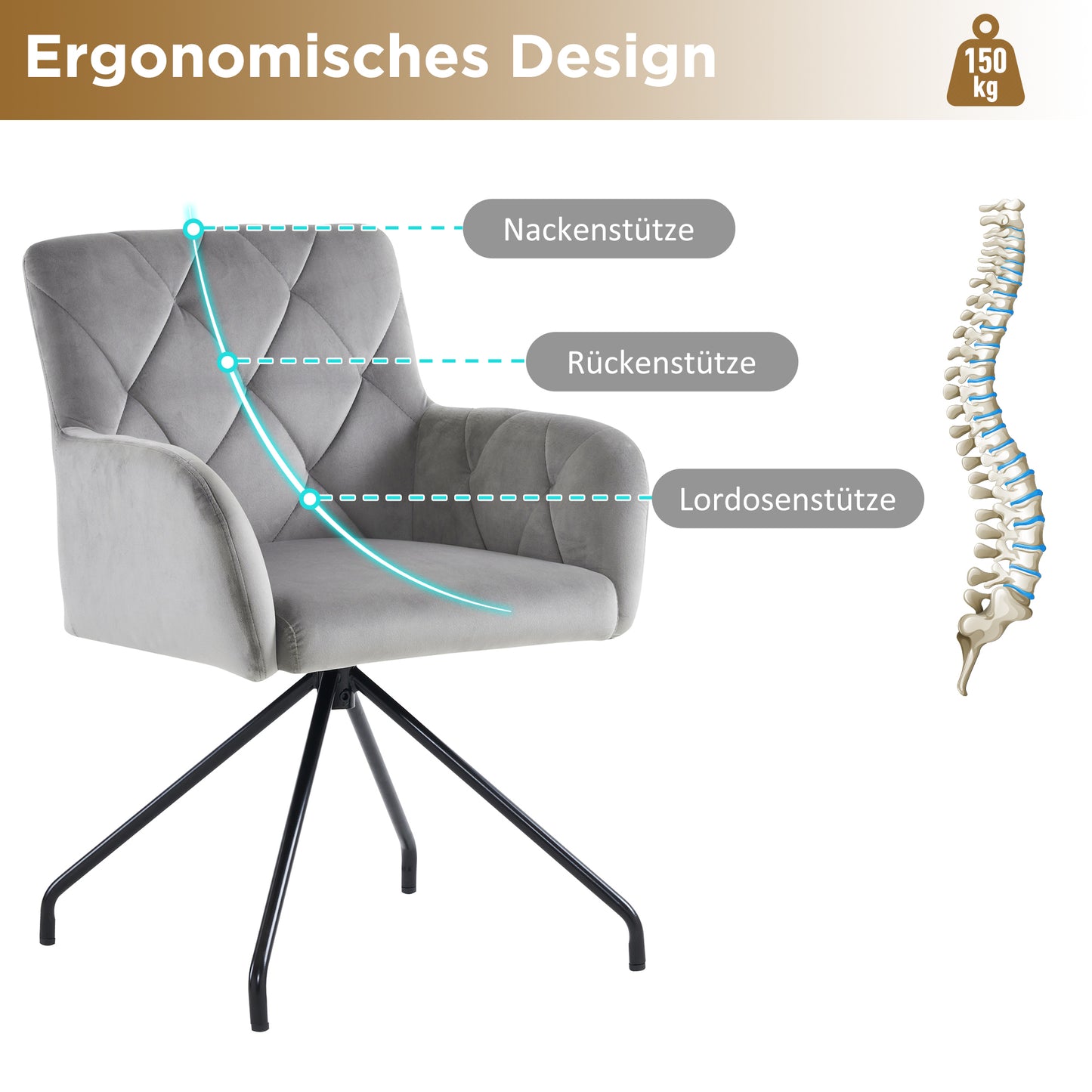 Set Of 4 Diamond Dining Chairs,Upholstered Armchair With 4 Metal Legs,Modern Lounge Chair,Living Room Chair For Bedroom,Study And Desk,Lumbar Support,Velvet,Light Grey