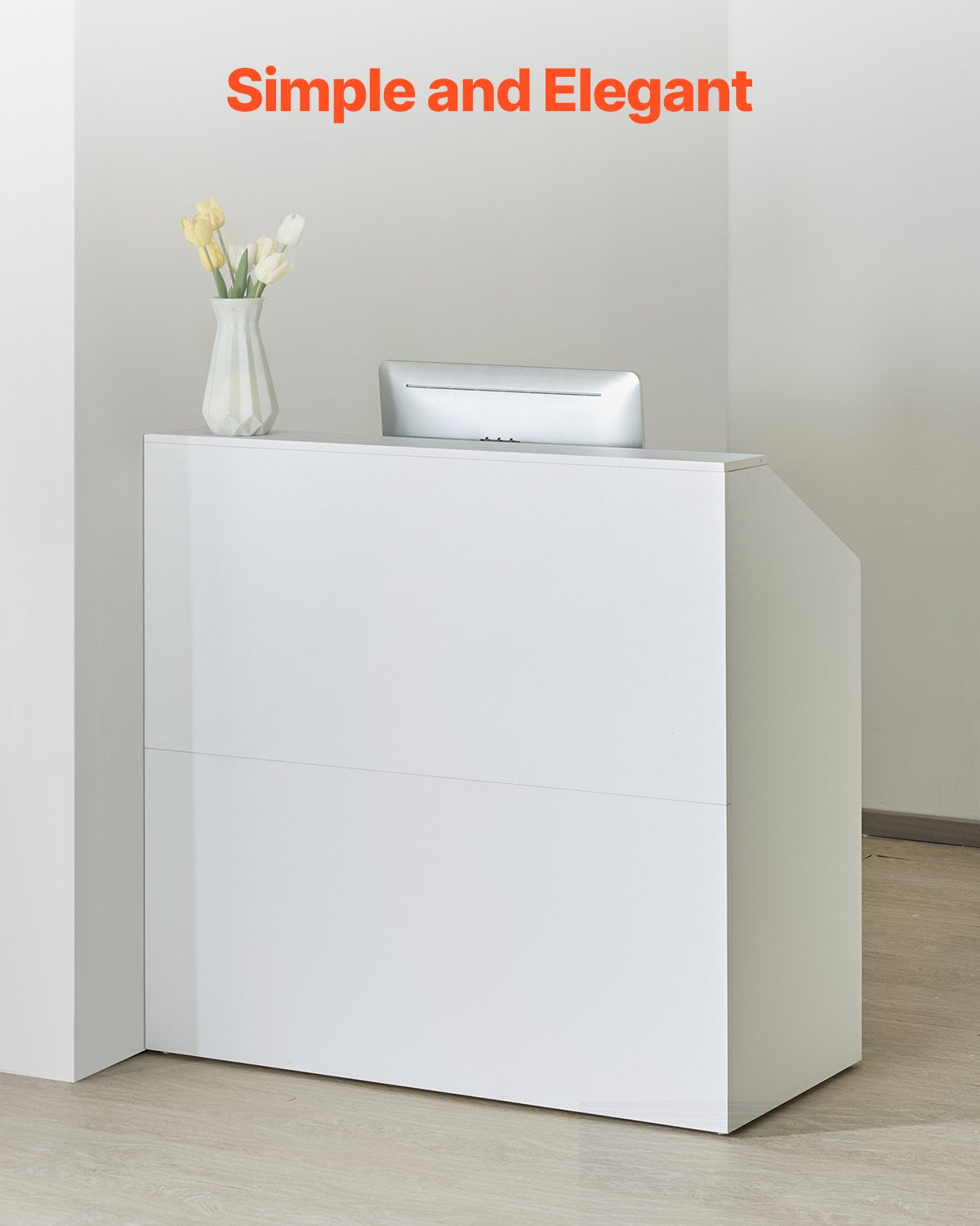 Reception Desk, 46 Inch Rectangular Front Counter Table, Office Reception Desk, Retail Counter And Front Reception Counter, For Checkout, Lobby, Beauty Salon And Office, White