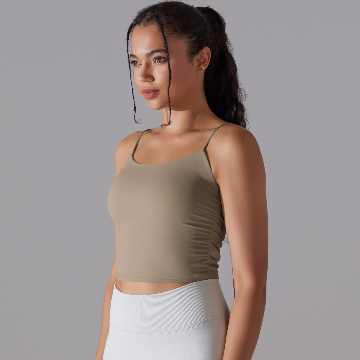 New Solid Color Pleating Beauty Back Spaghetti Strap Sports Underwear Running Workout Vest Sling