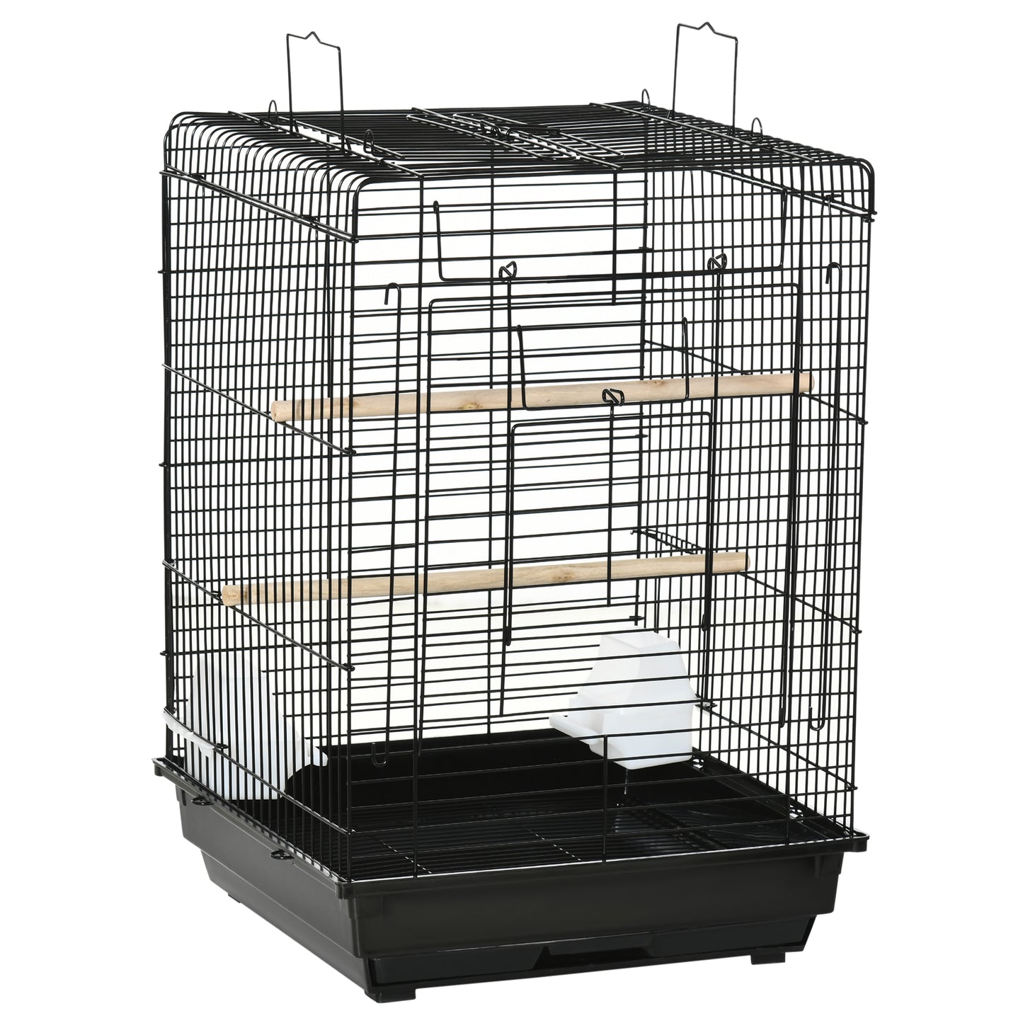PawHut Steel Bird Cage With Openable Top, Stand, Tray, Handles, Feeding Bowls For Parakeet, Finch - Black