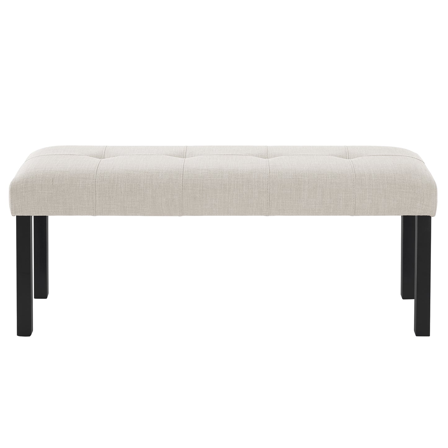Modern Tufted Linen Dining Bench, Farmhouse Upholstered Entryway Bench With Black Rubber Wood Legs, Versatile For Kitchen, Bedroom, Hallway, Beige