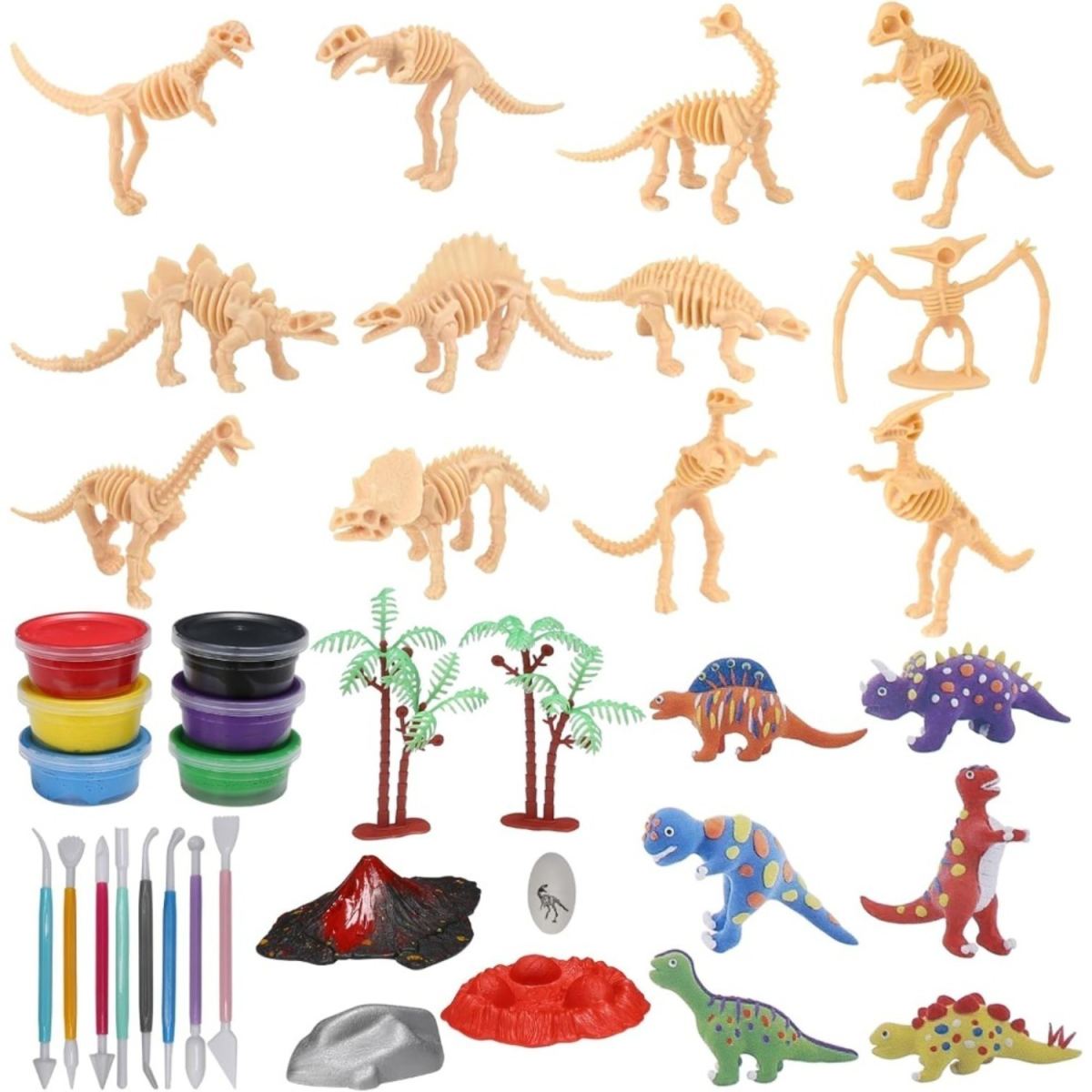 Multi-piece Party Value Packs, Dinosaur Crafts For Ages 6–12: DIY Dino Clay Craft Set With 12 Dinosaur Skeletons And 8 Tools—Air-Dry Clay Modeling Kit For Birthday And Christmas Craft Gifts